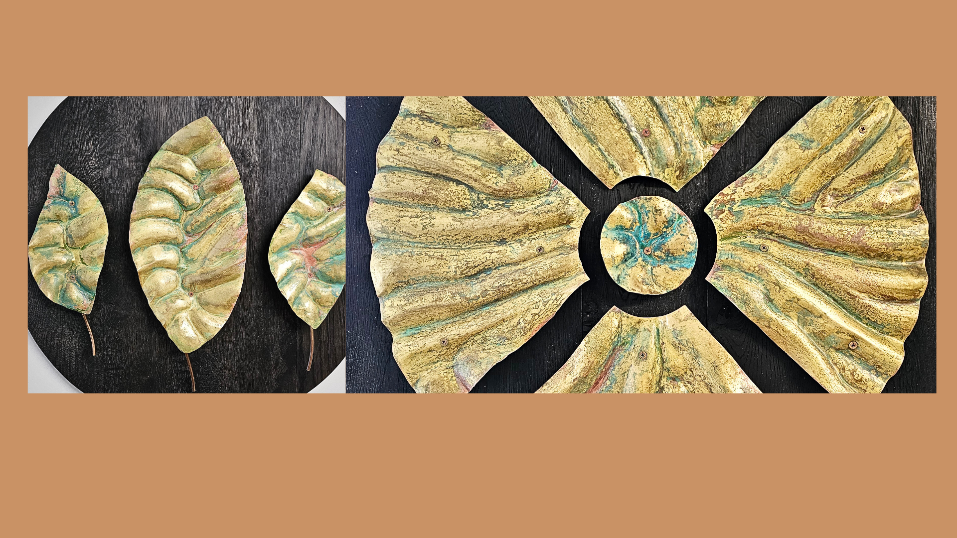 Hand sculpted brass leaves